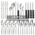 thumbnail image 1 of Bestdin Silverware Sets, 24 PCS Flatware Set for 4, Stainless Steel Cutlery Set Mirror Polished Forks and Spoons, Dishwasher Safe, with Steak Knives, 1 of 8