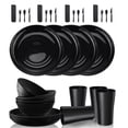 thumbnail image 1 of Bestdin 32 Piece Wheat Straw Dinnerware Sets for 4, Heavy Duty Thickened Black Dinnerware Sets, Unbreakable Plates and Bowls Set, Reusable Flatware (Fork/Knife/Spoon), Dishwasher Microwave Safe, 1 of 6