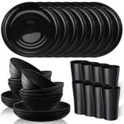 Bestdin 32 Pieces Dinnerware Sets,Wheat Straw Unbreakable Plate and Bowls Set for 8,Microwave Dishwasher Safe,Reusable Plastic Dinnerware,Black Set 16pcs Plates