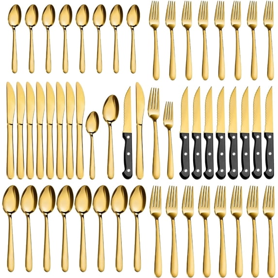 Bestdin 48-Pieces Gold Silverware Sets for 8, Stainless Steel Flatware ...