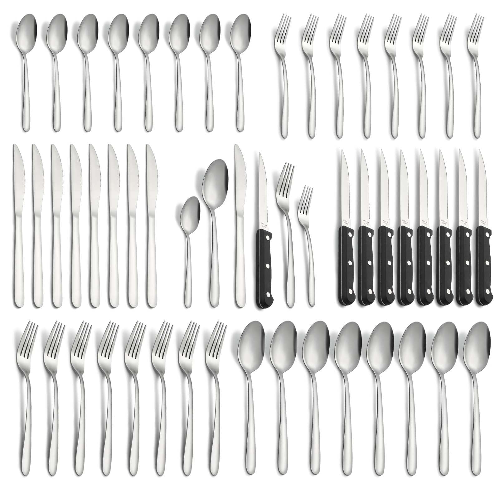 Bestdin 48 Pieces Silverware Set Service for 8, Flatware Sets with Steak Knives, Food Grade Stainless Steel Tableware Set, Use for Home Kitchen Restaurant Hotel, Dishwasher Safe, Mirror Polished - Walmart.com