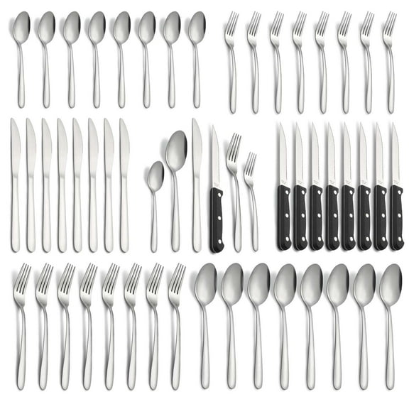 Bestdin 48 Pieces Silverware Set Service for 8, Flatware Sets with Steak Knives, Food Grade Stainless Steel Tableware Set, Use for Home Kitchen Restaurant Hotel, Dishwasher Safe, Mirror Polished