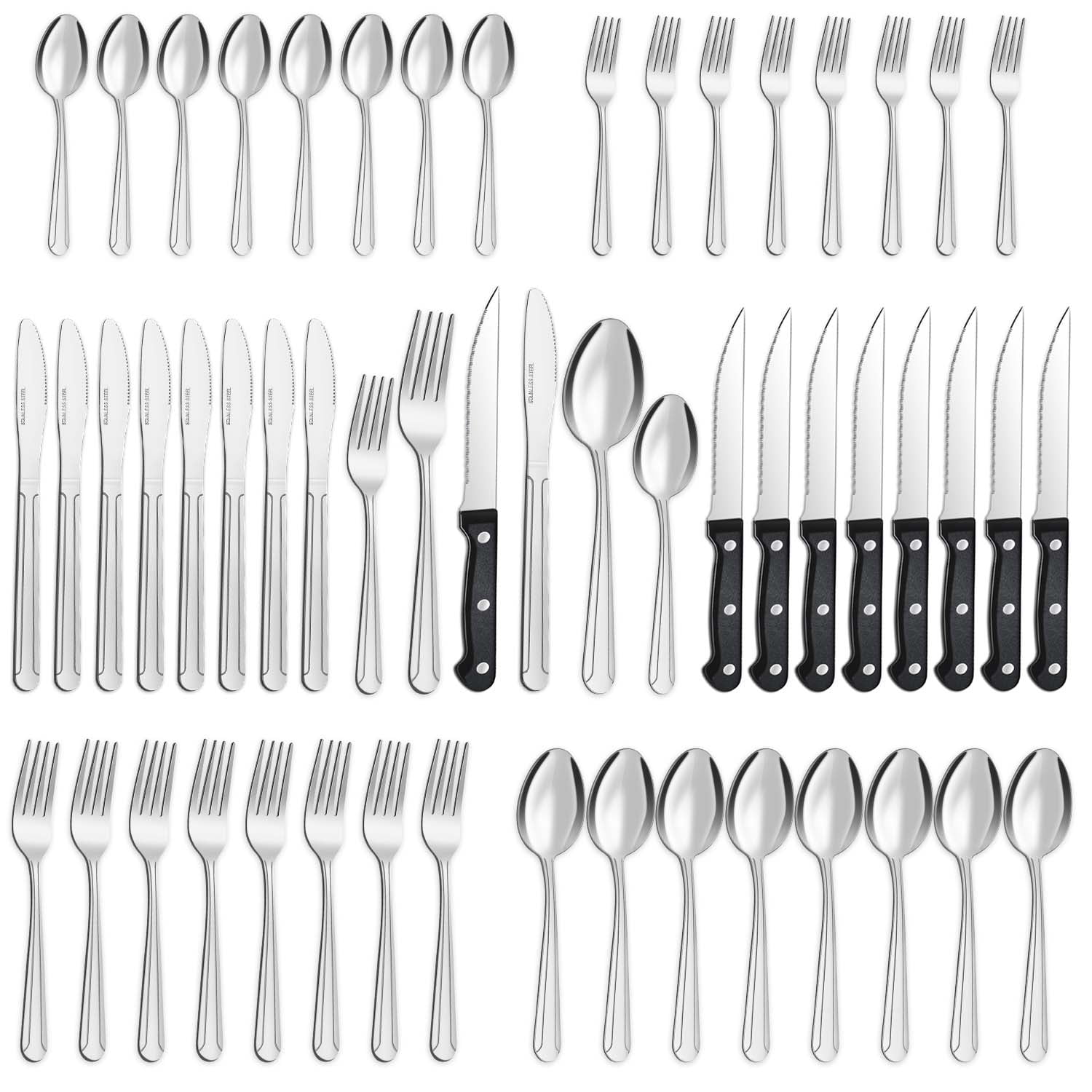 Bestdin 48-Piece Stainless Steel Silverware Set with Steak Knives ...