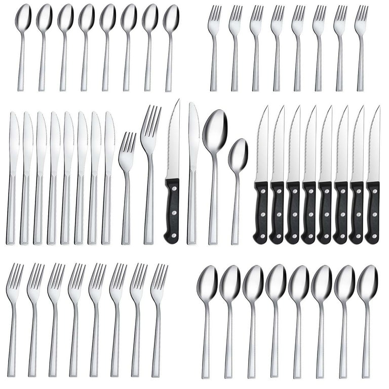 48 Piece Silverware Set with Steak Knives, Stainless Steel Flatware Cutlery  Set for 8, Mirror Polished Kitchen Utensils Set, Tableware Set Include
