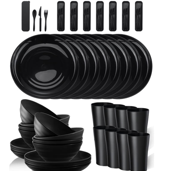 Bestdin 64 Piece Wheat Straw Dinnerware Set,Unbreakable Microwave-Safe ...