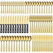 Bestdin 72-Pieces Gold Silverware Sets for 12, Flatware Set with Steak Knives, Stainless Steel Cutlery Set, Include Forks Spoons and Knives Set, Dishwasher Safe Utensil Sets for Home Restaurant