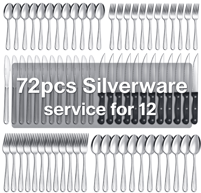 Bestdin 72 Pieces Silverware Set with Steak Knives, Stainless Steel Pattern Design Cutlery Set for 12, Flatware Set Mirror Polished, Tableware Set for Home Kitchen Restaurant Hotel, Dishwasher Safe