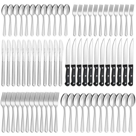 Bestdin 72 Pieces Silverware Set with Steak Knives, Stainless Steel Pattern Design Cutlery Set for 12, Flatware Set Mirror Polished, Tableware Set for Home Kitchen Restaurant Hotel, Dishwasher Safe