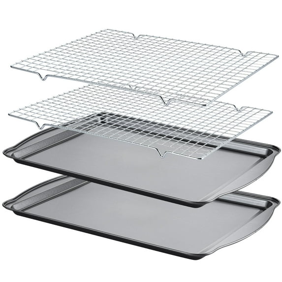 Bestdin Baking Sheets and Racks Set, 4 Pieces Nonstick Carbon Steel Rectangle Baking Sheet with Handles Oven Tray and Cooling Grid Rack for Cookies Meats