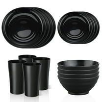 Bestdin Black Dinnerware Set for 4, 16 Pack Plastic BPA-Free Dinner Plates, Salad Plates, Cereal Bowls, Cups, Unbreakable Plates and Bowls Sets, Microwave and Dishwasher Safe