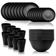 Bestdin Black Dinnerware Set for 8, 32 Pack Plastic BPA-Free Dinner Plates, Salad Plates, Cereal Bowls, Cups, Unbreakable Plates and Bowls Sets, Microwave and D