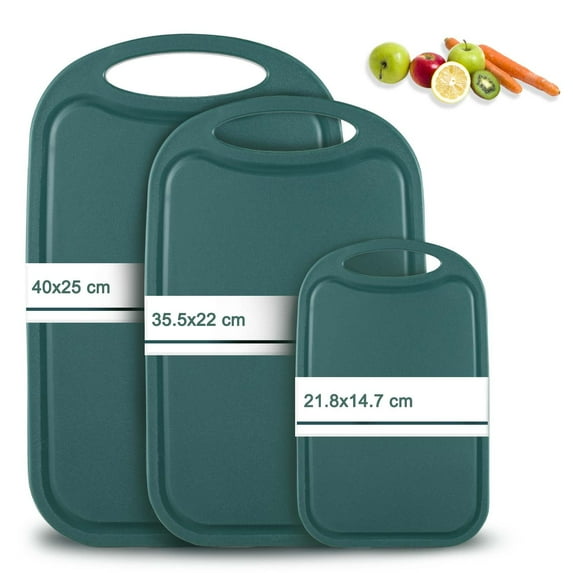 Bestdin Cutting Boards Set, 3 Pieces BPA Free Chopping Board, Plastic Cutting Board with Easy Grip Handle, Non-porous Meat Cutting Board, Dishwasher Safe, Green