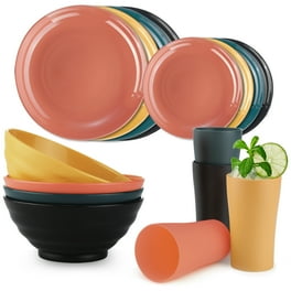 36 Pieces Wheat Straw Dinnerware Set Unbreakable Plastic Plate and Bowl Dishes for Kids Premium Plastic Dinner Sets Travel Picnic Camping Dishes Colorful Dinner Plates Dishwasher Microwave Safe Walmar...