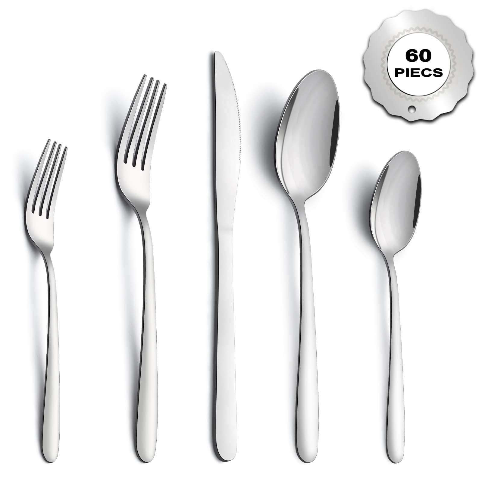 60 Piece Silverware Set for 12, LIANYU Stainless Steel Flatware Cutlery Set  Includes Knives, Forks and Spoons, Modern Tableware Set for Home