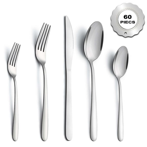 Bestdin Silverware Set, 60 Pieces Stainless Steel Flatware Set for 12, Include Fork Knife Spoon Set, Mirror Polished, Dishwasher Safe, Cutlery Set for Home Kitchen Restaurant