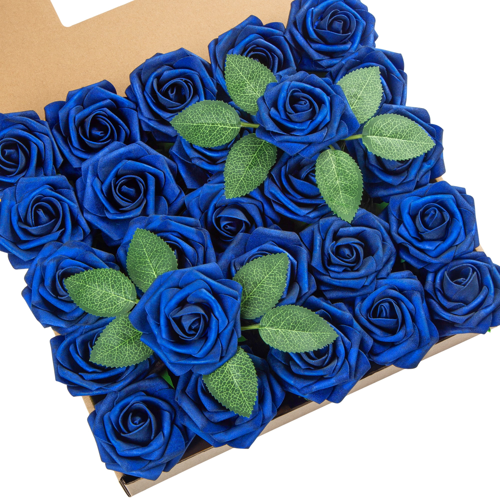 Bestehsop 25pcs Fake Roses Royal Blue Artificial Foam Rose with Stems