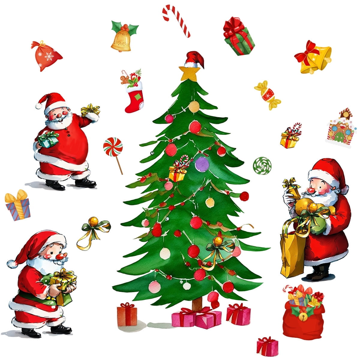 2pcs Merry Christmas Wall Decals, Xmas Tree Santa Claus Wall Stickers New Year Boys