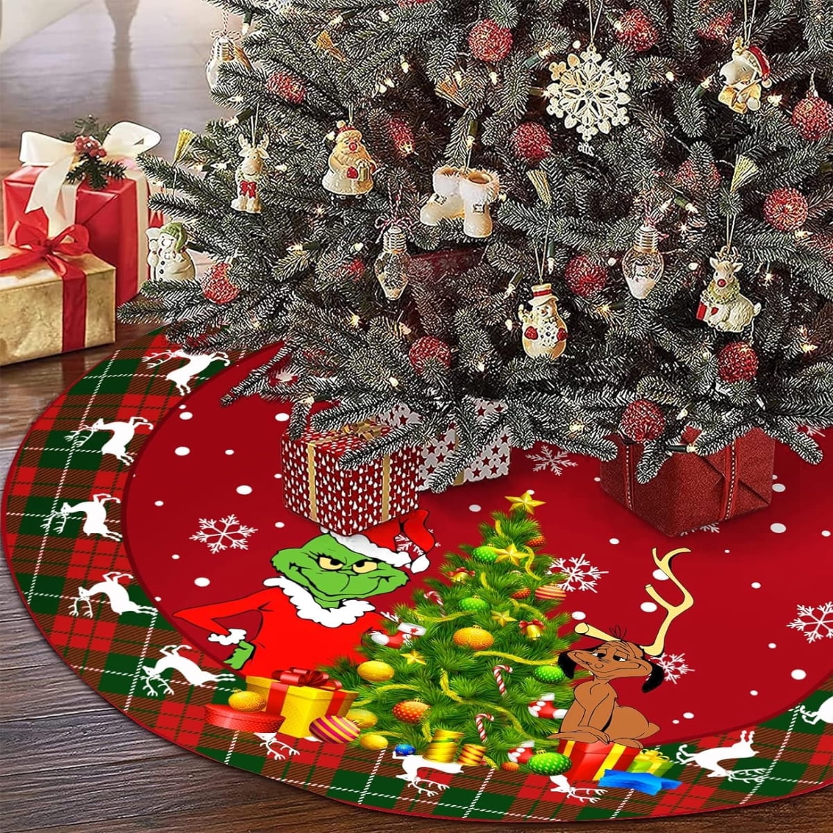 Christmas Tree Skirt 47 inch Grinch Tree Skirts Xmas Red