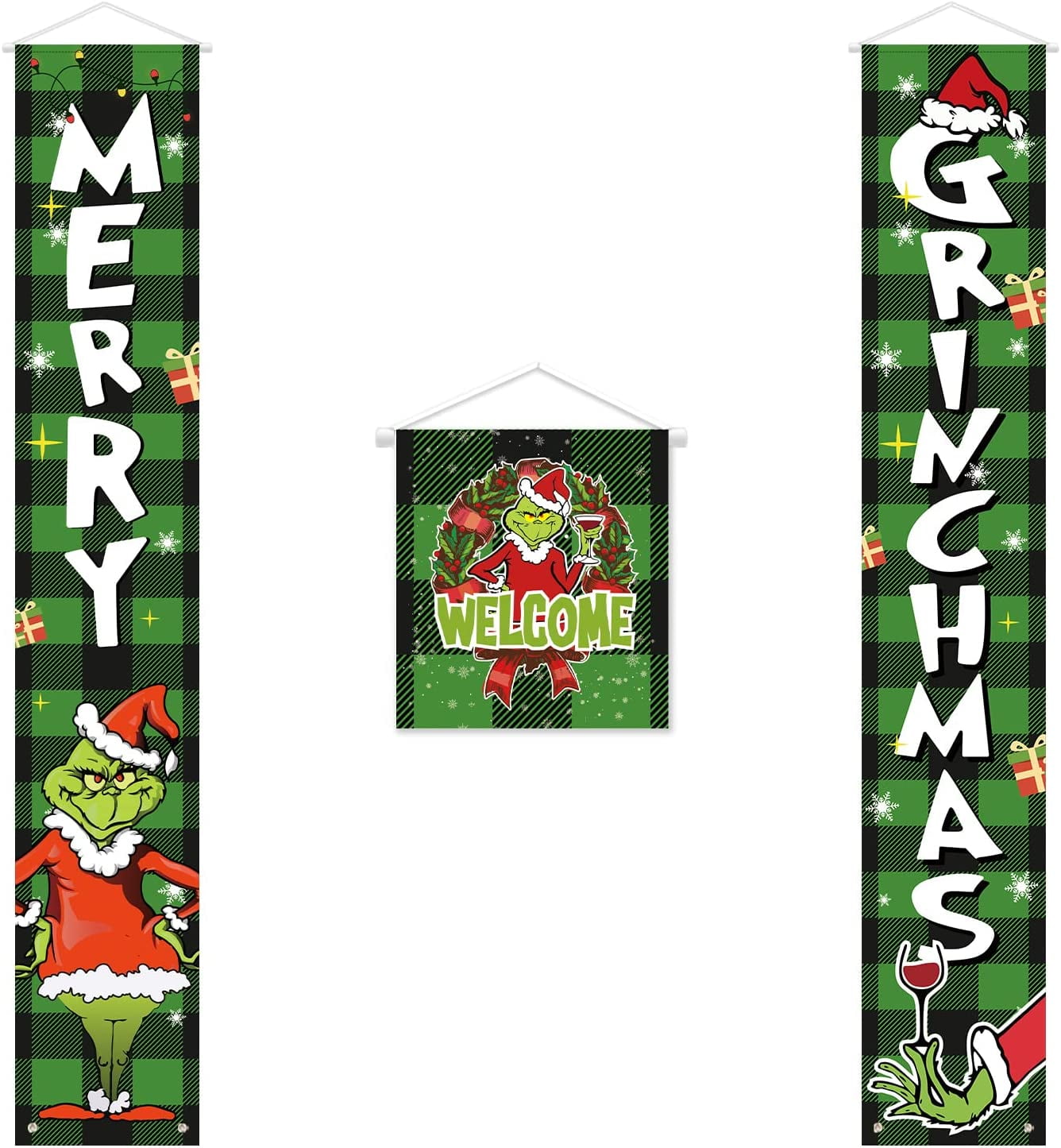 Besteshop Grinch Christmas Banner,Porch Sign Grinchs Christmas Hanging ...