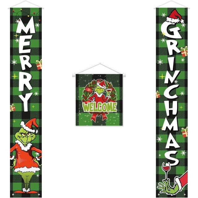 Besteshop Grinch Christmas Banner,Porch Sign Grinchs Christmas Hanging ...