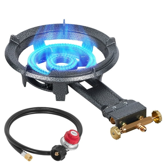 Bestfire 13" Single Propane Burner Stove 90,000 BTU Cast Iron Portable Outdoor Burner with 0-20 PSI Adjustable Regulator and Stainless Steel Hose Perfect for Outdoor Wok Cooking