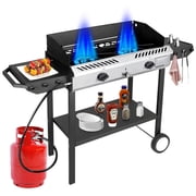 Bestfire 2 Burner Propane Stove Outdoor Camping Gas Stoves 150,000 BTU Auto Ignition with Regulator and Side Shelves Perfect for Patio Home Cooking and Frying