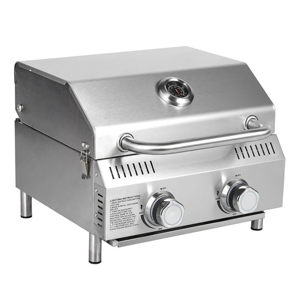 Bestfire 20" Tabletop Gas Grill 2 Burners, 20,000 BTUs Stainless Steel Portable Propane Grill with Legs for Outdoor Patio Backyard Camping, Tailgating, and RV Trips