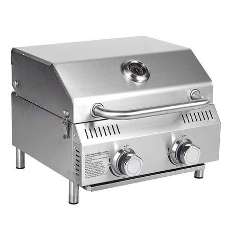 Bestfire 20" Tabletop Gas Grill 2 Burners, 20,000 BTUs Stainless Steel Portable Propane Grill with Legs for Outdoor Patio Backyard Camping, Tailgating, and RV Trips