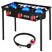 Bestfire Gas Stove for Cooking Outdoor, 3 Burners Outdoor Propane Burners for Cooking with Removable Legs, Temperature Control Knobs and 20 PSIG High Pressure Regulator ,225,000 BTU