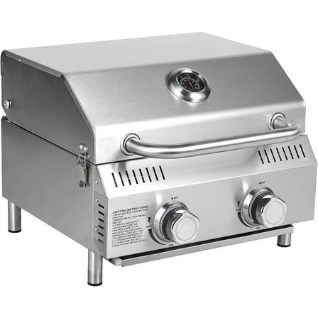 Bestfire Tabletop Gas Grill 2 Burners, 20,000 BTUs Stainless Steel Portable Propane Grill with Legs for Outdoor Patio Backyard Camping, Tailgating, and RV Trips