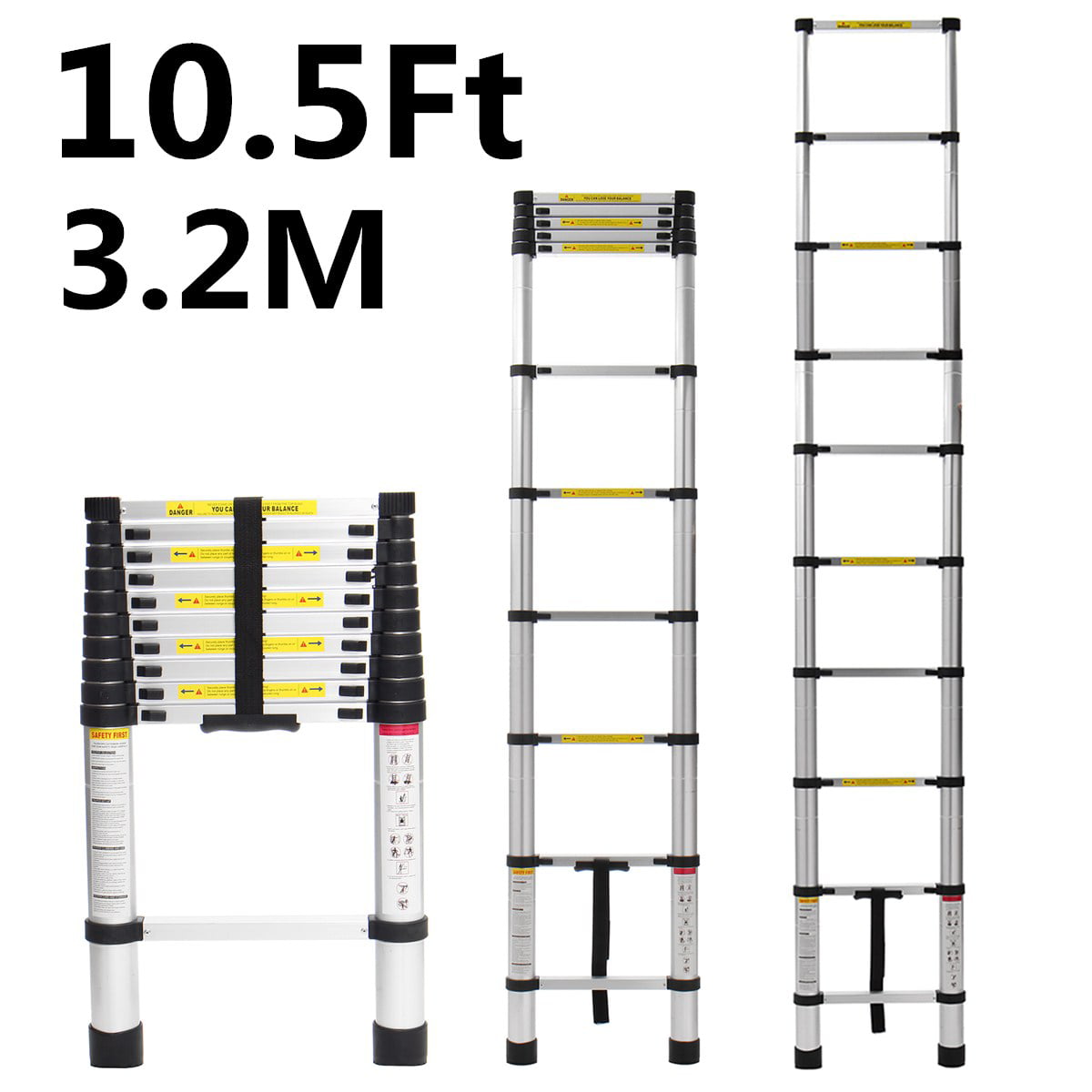 Vermomd Bewolkt Mobiliseren Bestgoods 10.5ft Aluminum Telescopic Multi-Purpose Ladders EN131 Certified  - Extendable with Spring Load Locking Mechanism Non-Slip - 330 lb Max  Capacity - Walmart.com