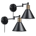 thumbnail image 1 of Bestgoods Swing Arm Wall Lamp, Industrial Wall Sconce, Plug in Wall Lights Fixtures for Bedroom, Bedside Reading Light with Switch (Brass & Black), 1 of 10