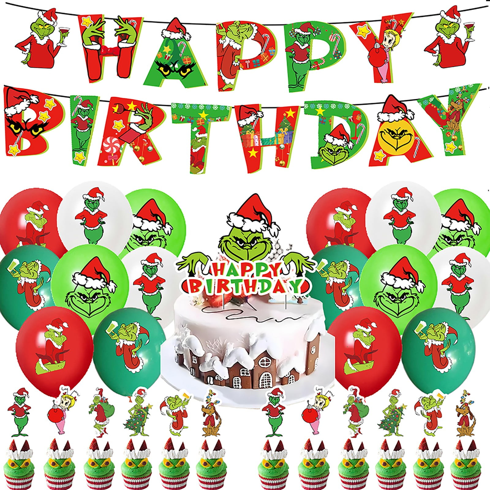 Besthm 30 Pcs Christmas G-rinch Theme Kids Christmas Party Decorations ...