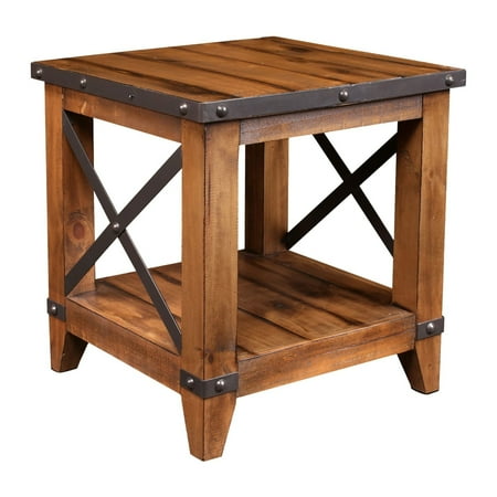 Besthom Rustic City 23.5 In. Rustic Natural Oak Square Solid Wood End Table