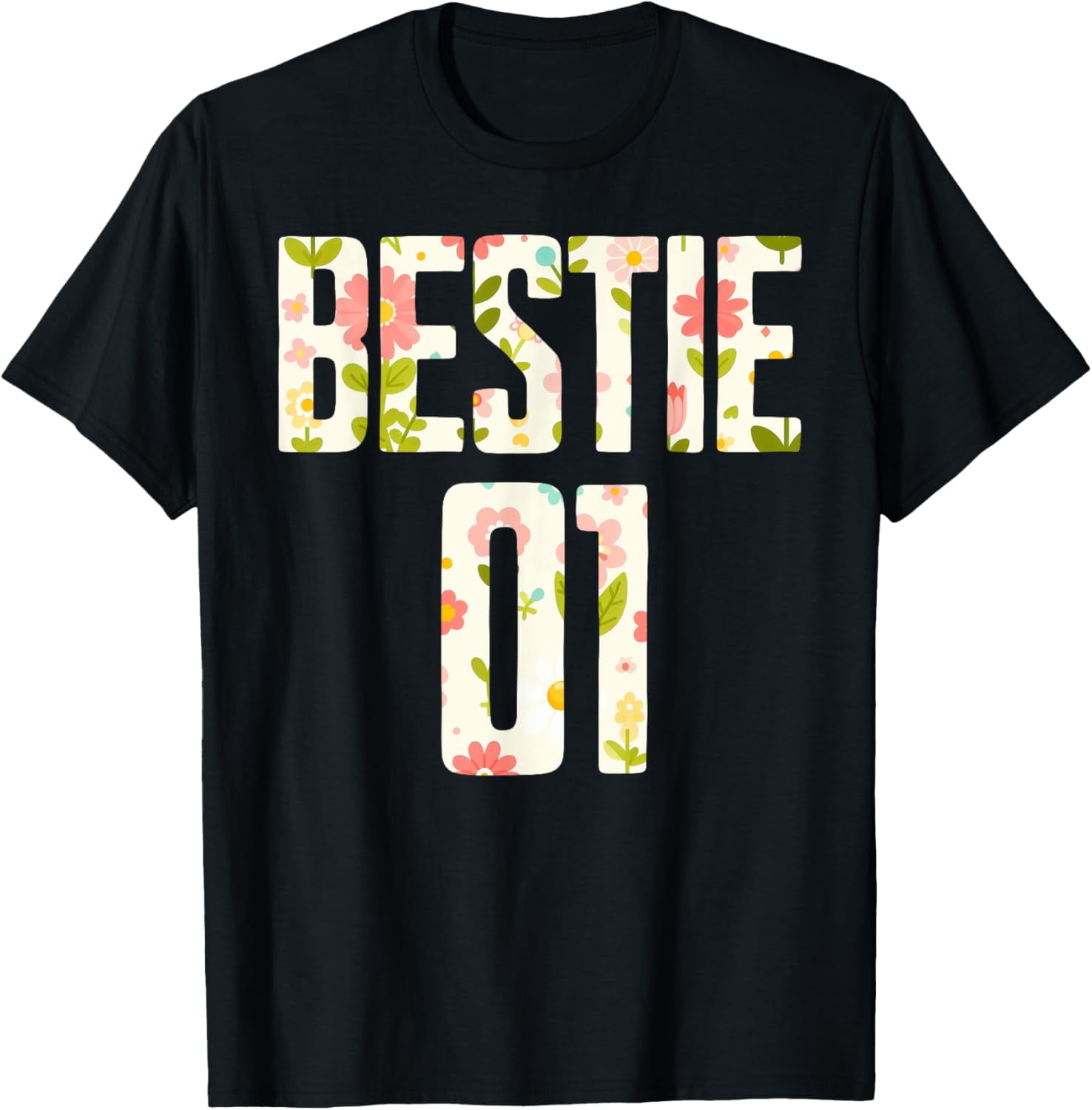 Bestie 1 Bestie 2 Matching Best Retro Flower Twinning Friend T-Shirt ...