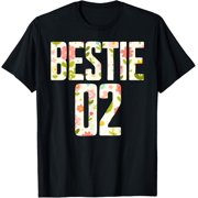 Bestie 1 Bestie 2 Matching Best Retro Flower Twinning Friend T-Shirt Casual Short Sleeve Shirt