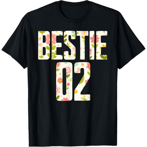 Bestie 1 Bestie 2 Matching Best Retro Flower Twinning Friend T-Shirt men and women can wear, black, white, gifts