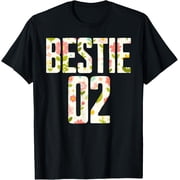 Bestie 1 Bestie 2 Matching Best Retro Flower Twinning Friend T-ShirtMen and women, Black T-shirt, size Extra large