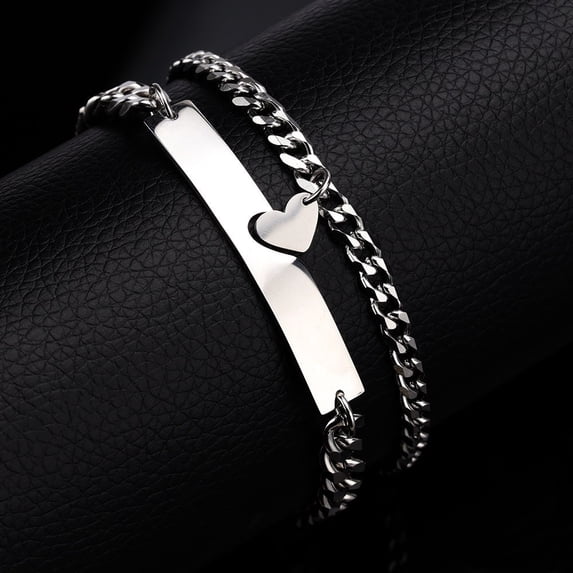 Couple Bracelets Titanium Steel Heart Matching Bracelet Korean Electroplated Love Anniversary Jewelry Gift for Couples