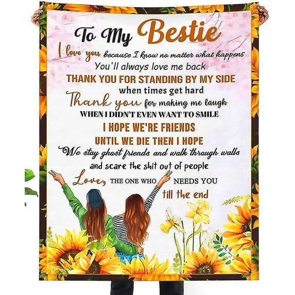 to My Bestie Blanket for Women Ultra Soft Flannel Throw Blanket for Sister Girls BFF for Sofa Bed Friendship Gift for Friends Birthday Anniversary 50 x 60 Inch