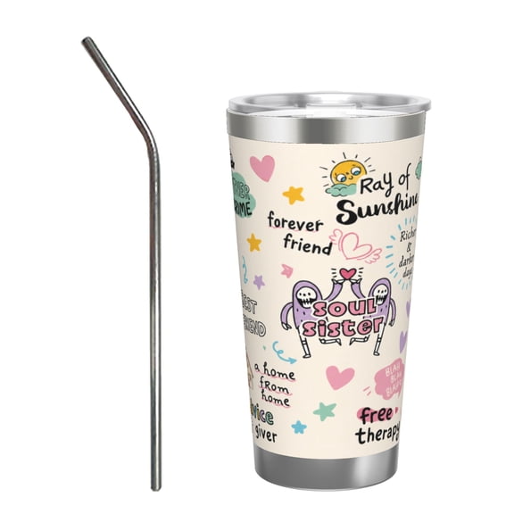 The Bestie Cup Friendship 20oz Insulated Tumbler Cute Best Friend Gift Partner in Crime Soul Sister Design Travel Cup with Straw Lid with Stainless Steel Straw