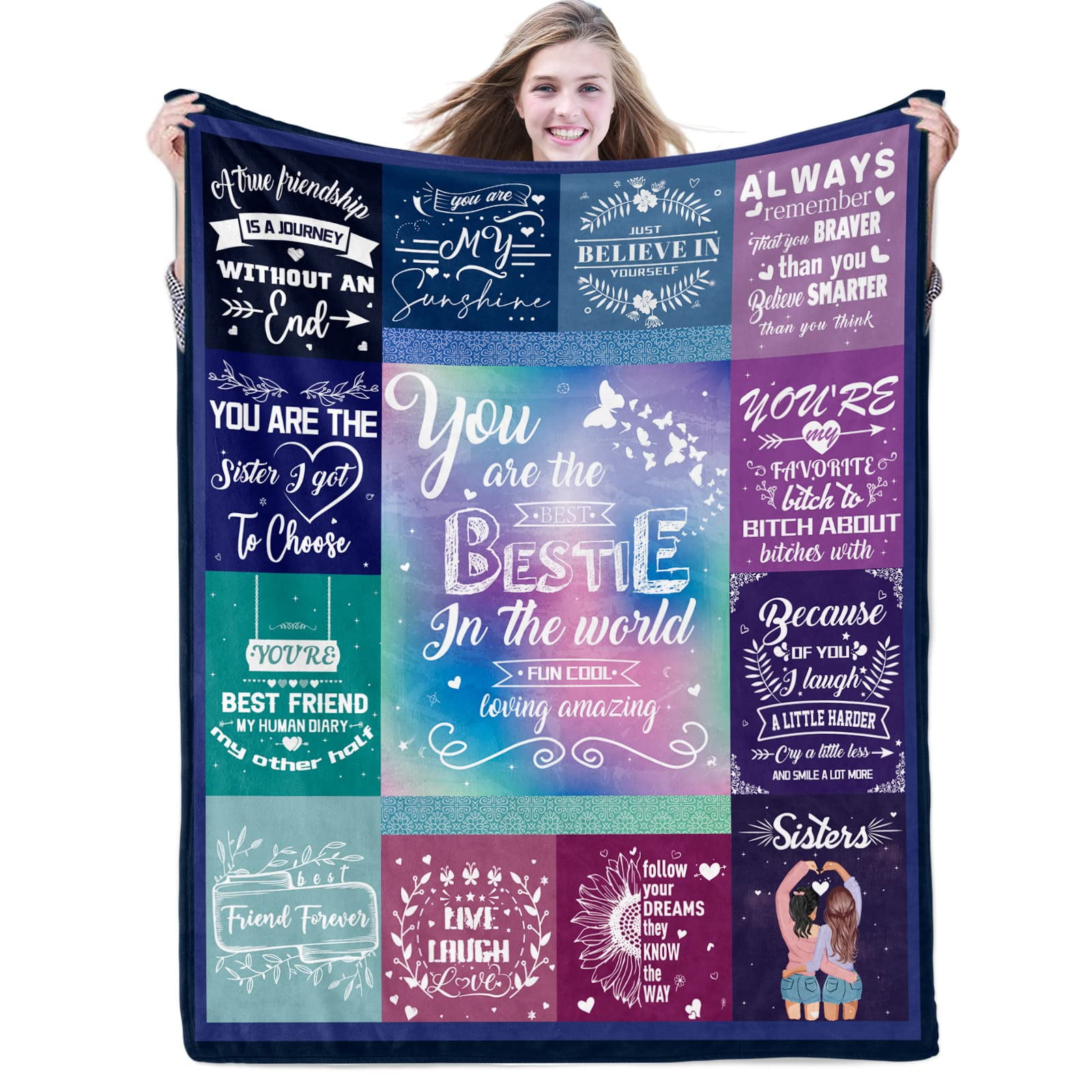 Personalized Best Friend Fleece Throw Blanket/Quilt - Birthday Gift Idea For Friend - True Friends Are Like Bright Sunflowers