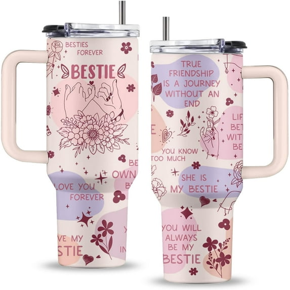 Bestie Gifts for Women, 40 Oz Bestie Stainless Steel Tumbler with Handle & Straw, Friends Tumbler, Bestfriend Gift, Bestfriend Birthday Gift, Friends Cup for Her Women Bff Female, 1 PCS