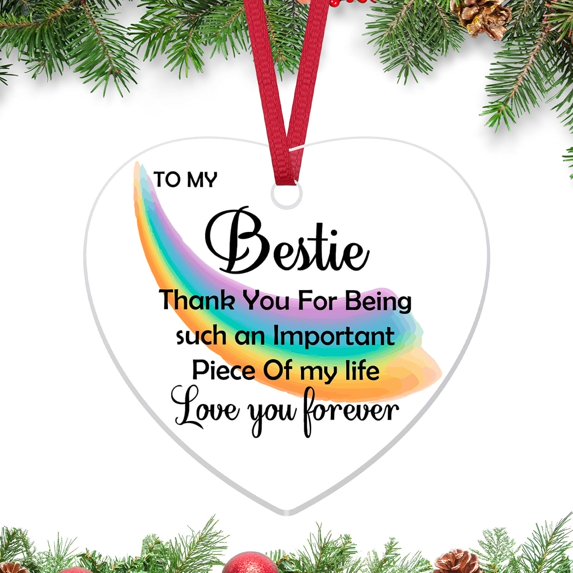 Bestie Gifts for Women Friendship Acrylic Christmas Ornament for Woman Friends Female Heart Plaque Acrylic Hanging Ornaments Keepsake for Her Bff Soul Sister Coworker Thanksgiving Christmas Tree Deco