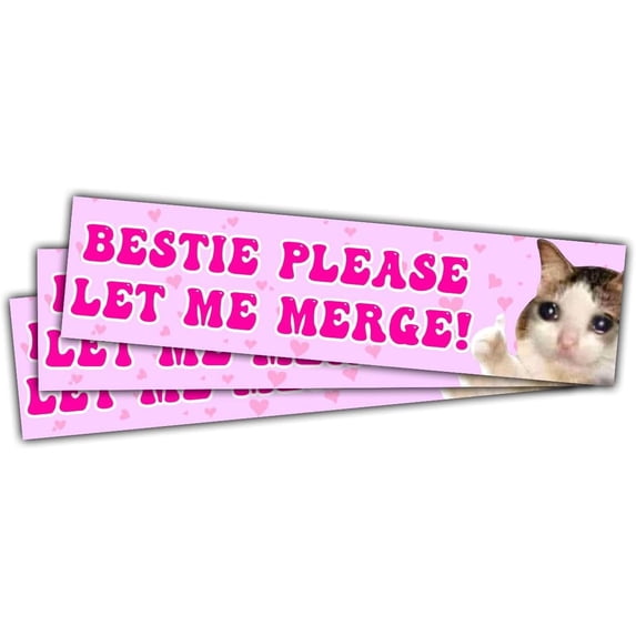 Bestie Let Me Merge Bumper Sticker, Funny Dog Cat Gen Z Meme, Bestie Please Let Me Merge Bumper Sticker, New Driver Stickers for Vehicle Decal for Car Truck Laptop Phone Helmet 5"x5" (Cat) (3x3inch)