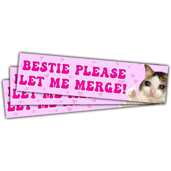 Bestie Let Me Merge Bumper Sticker, Funny Dog Cat Gen Z Meme, Bestie Please Let Me Merge Bumper Sticker, New Driver Stickers for Vehicle Decal for Car Truck Laptop Phone Helmet 5"x5" (Cat) (3x3inch)