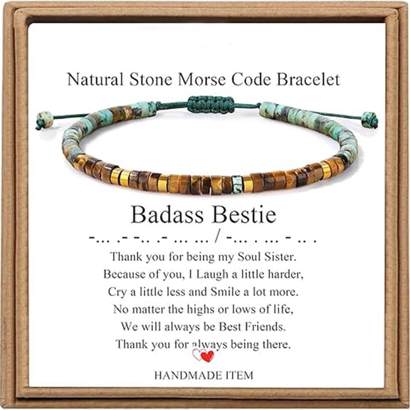 Bestie Morse Code-Inspired Beaded Bracelet with Friendship Message Card, Adjustable Cord Gift for Best Friend, Soul Sister, Birthday, Christmas, Graduation and Friendship Gift