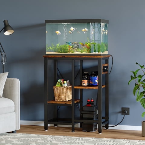 Bestier 10 Gallon Fish Aquarium Tank Stand with Power Outlets,3-Tier Heavy Duty Metal Reptile Stand Reversible Storage Shelf