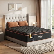 Bestier 12 Inch Queen Plush Mattress with Detachable Pillow Top, Cooling Gel Memory Foam Mattress with Organic Wool, Made in USA, Black Queen