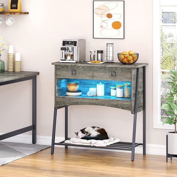 Bestier 2-Drawers Console Table with LED Light for Entryway Gray